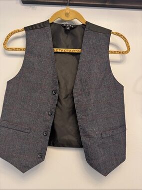 George Charcoal Plaid Waistcoat with Subtle Red Windowpane
